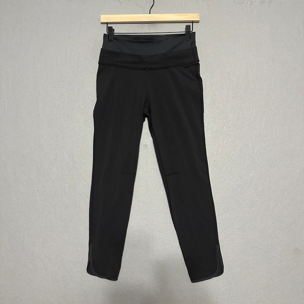 Lululemon Black Pinstripe Activewear Leggings Size 4 Tulip Hem Yoga Pants
